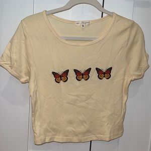 Yellow Cropped T-Shirt W/ Butterflies
